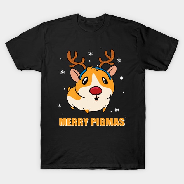 Merry Pigmas Guinea Pig Reindeer Christmas Gift T-Shirt by ROMANSAVINRST